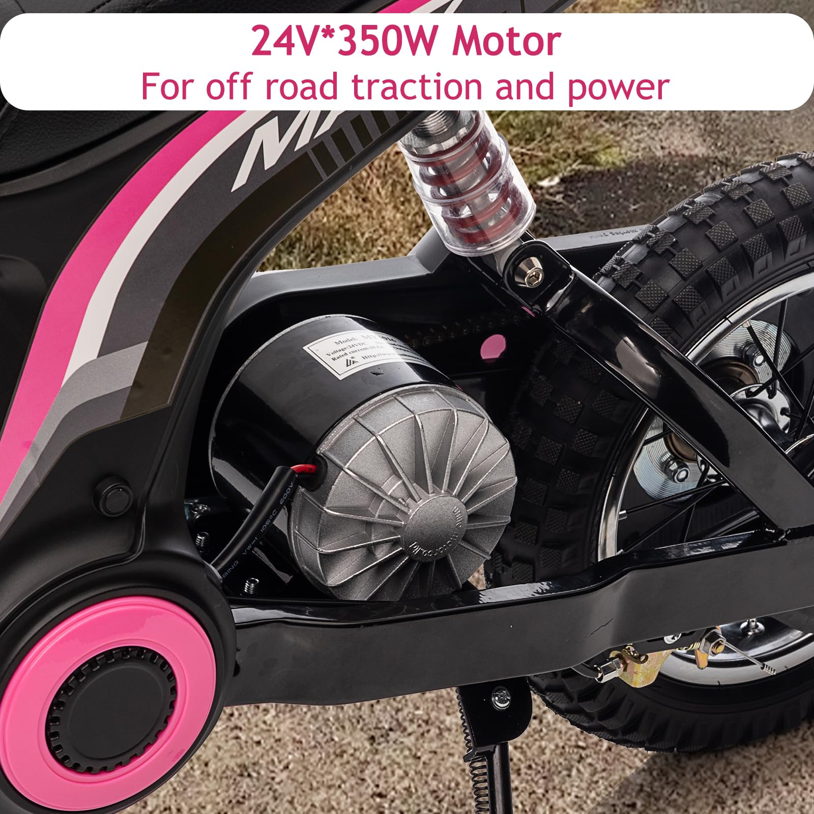 GARVEE 24V 10A 350W Kids Electric Dirt Bike - 3 Speed, 14.29MPH, for Ages 5-17, Pink | Off-Road Adventure, Backyard Riding, Birthday Gift for Boys & Girls