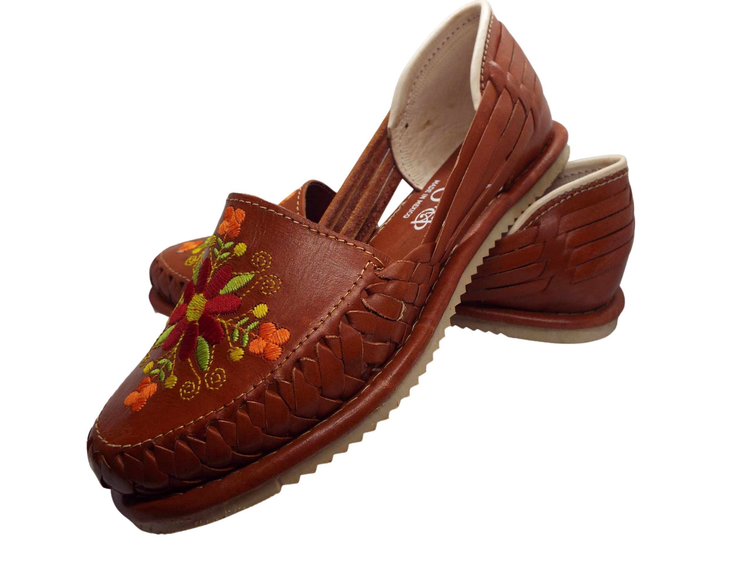 GCENTERPRISE Women's Mexican Huarache Sandals - Authentic Maya Floral Design | Comfortable Leather Handmade Huaraches for Beach, Vacation & Summer Outfits