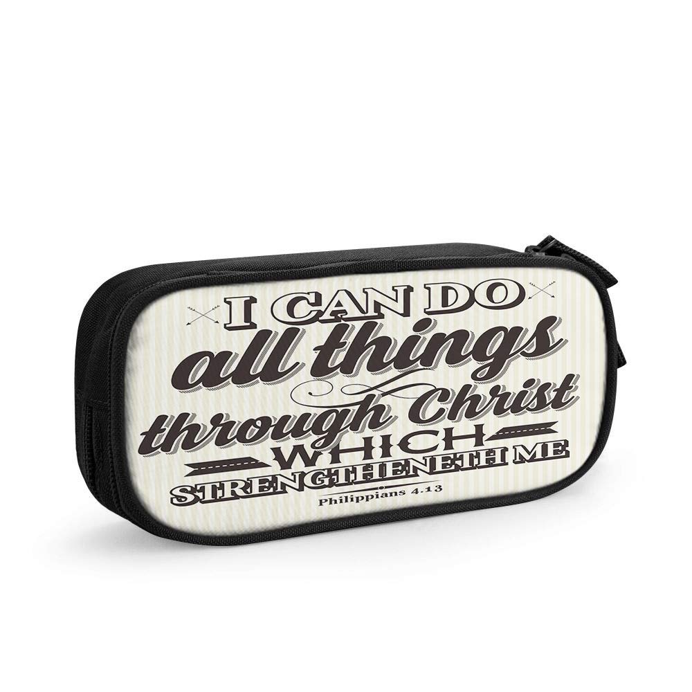 Moslion Christian Quote Pencil Case - 'I Can Do All Things Through Christ' Inspirational Pen Holder with Large Capacity for School, Office & College - Perfect Bible Study Gift & School Supply Organizer