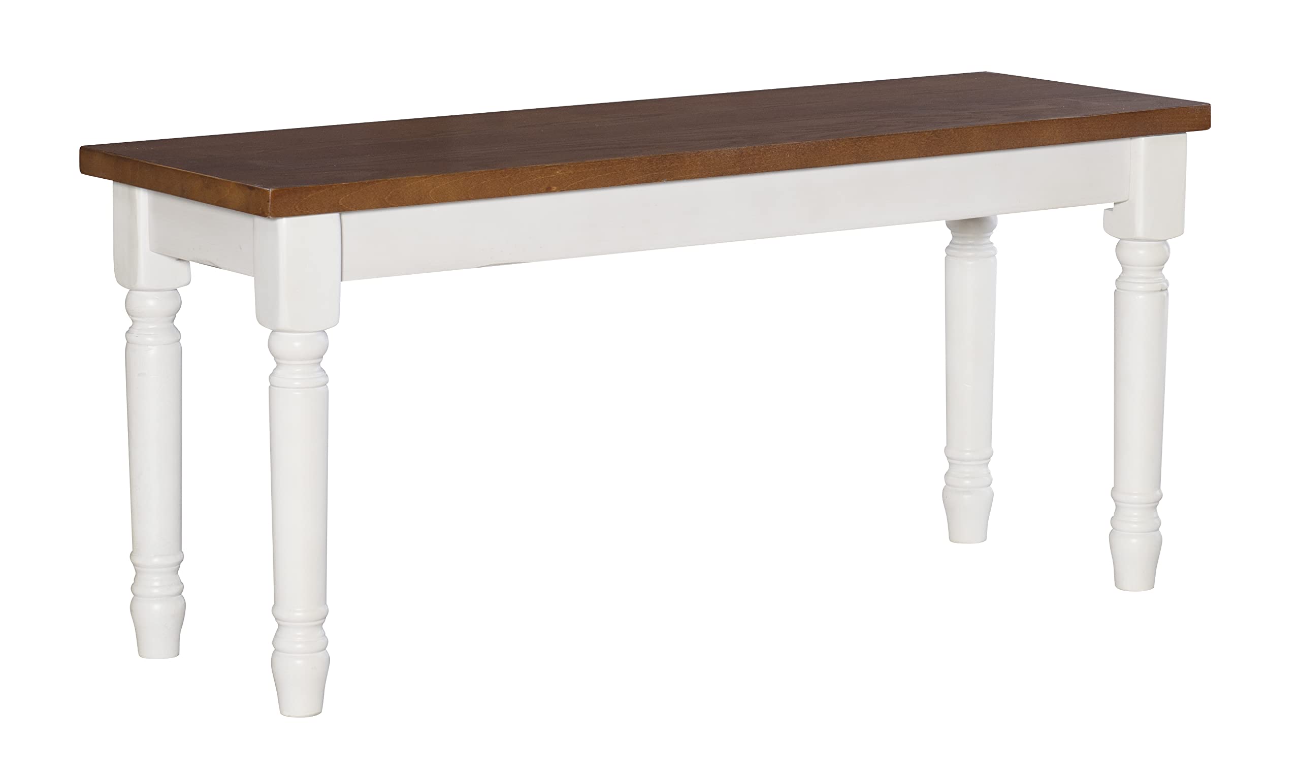 Powell Willow White Backless Dining Bench with Honey Brown Wood Top - Stylish Kitchen & Dining Room Seating for Farmhouse & Modern Decor