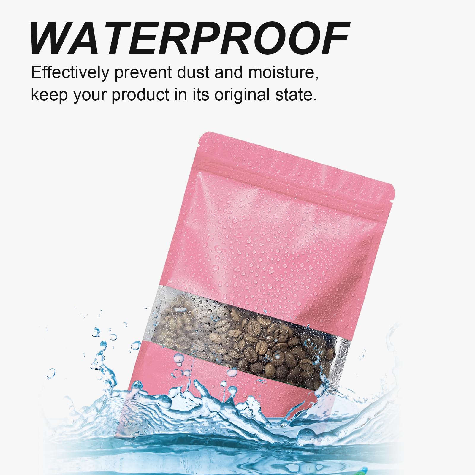 100 Pack Resealable Mylar Bags with Clear Window & Zipper Lock - 3.5