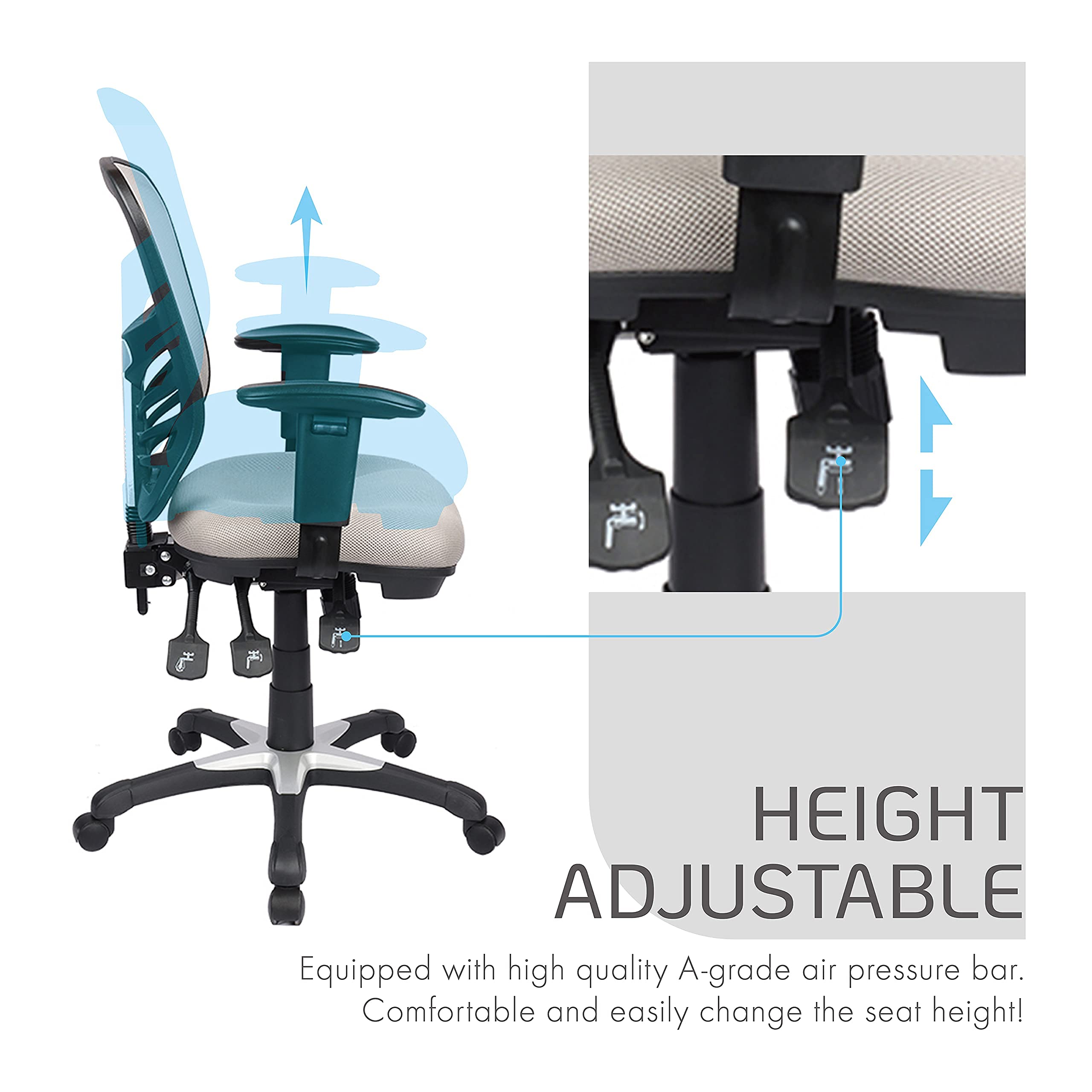 Porthos Home Walen Ergonomic Office Chair - Adjustable Height, Mesh Back & Lumbar Support - 3-Way Adjustment (Seat, Tilt, Lock) - 360° Swivel - Perfect for Home Office, Small Office & Remote Work