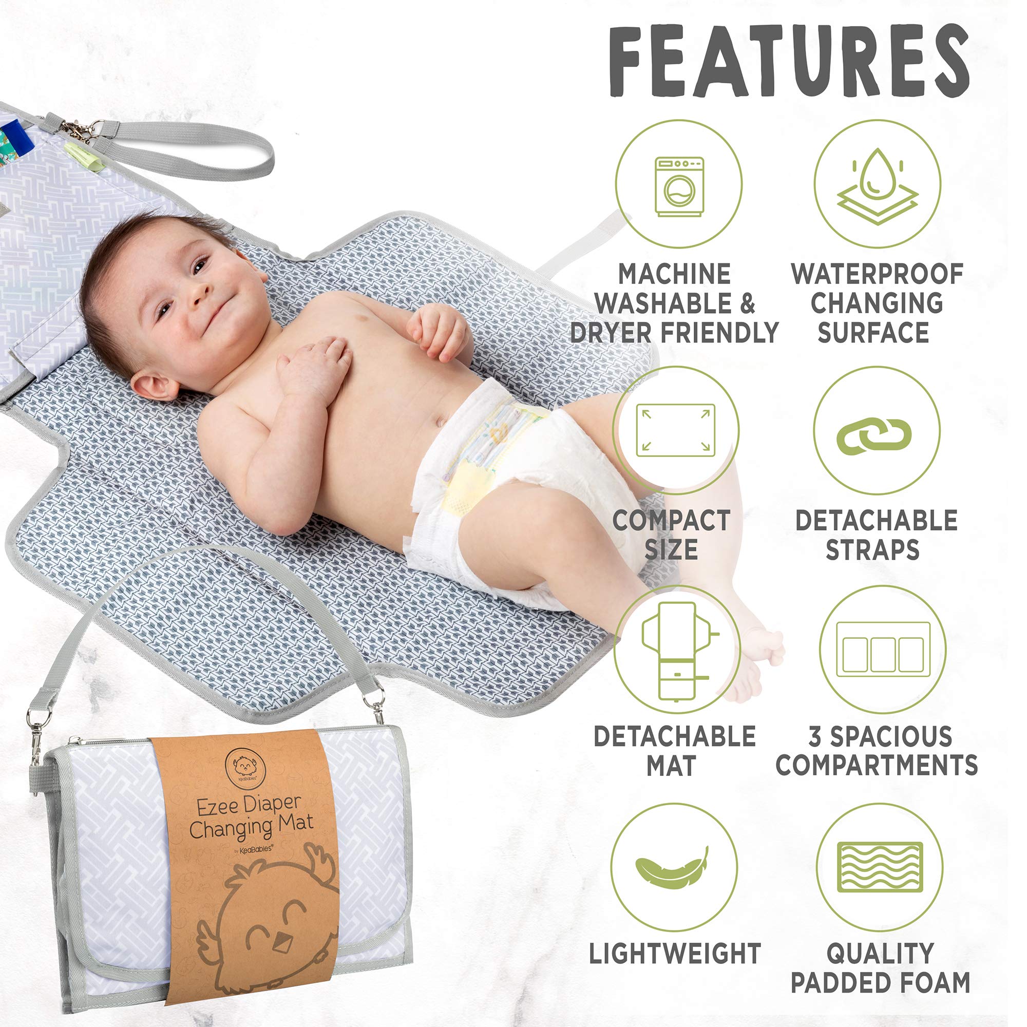 KeaBabies Waterproof Portable Diaper Changing Pad - Foldable Baby Changing Mat for Nursery & Travel - Diaper Caddy Organizer with Storage Pockets - Perfect for Home, Car & On-the-Go Parents (Blue)