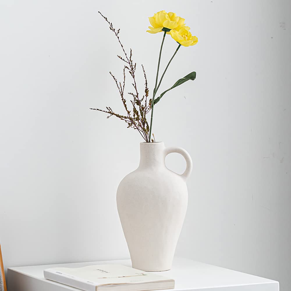 Distressed White Ceramic Flower Vase - Modern Farmhouse Decor, Rustic Home Decoration, Small Housewarming Gift for Living Room, Dining Table, Wedding Centerpiece