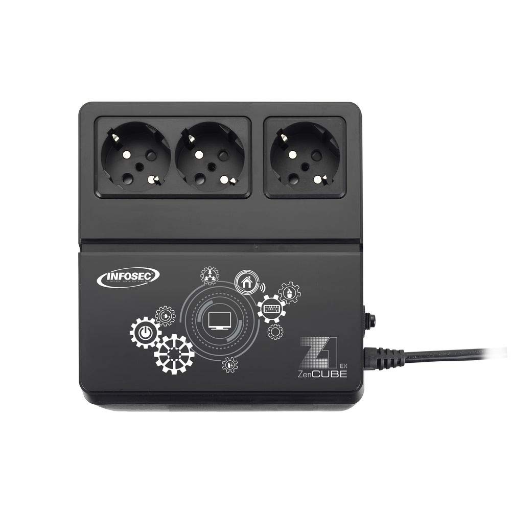 INFOSEC - Z1 Zenergy Cube EX 400VA UPS Battery Backup with 3 Outlets, Surge Protection, Black - Power Supply for Home Office, Router, Modem & Electronics During Outages