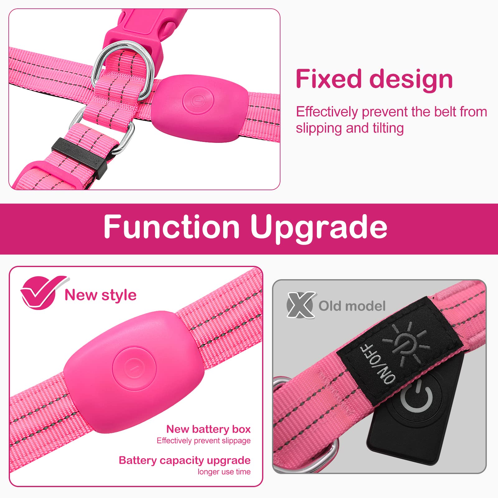 Rechargeable LED Dog Harness with Reflective Strips - Glow in The Dark Light Up Vest for Night Walking (Pink) - Perfect for Evening Walks, Jogging & Outdoor Adventures with Your Pet