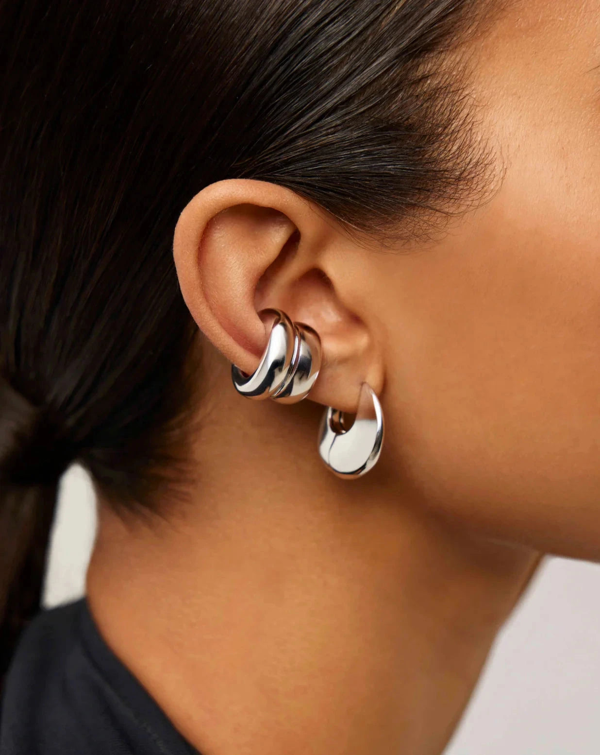 Stylish Silver Plated Sculptural Chubby Double Ear Cuff for Women | Trendy Boho Ear Cuff Jewelry | Perfect for Parties, Weddings & Everyday Wear