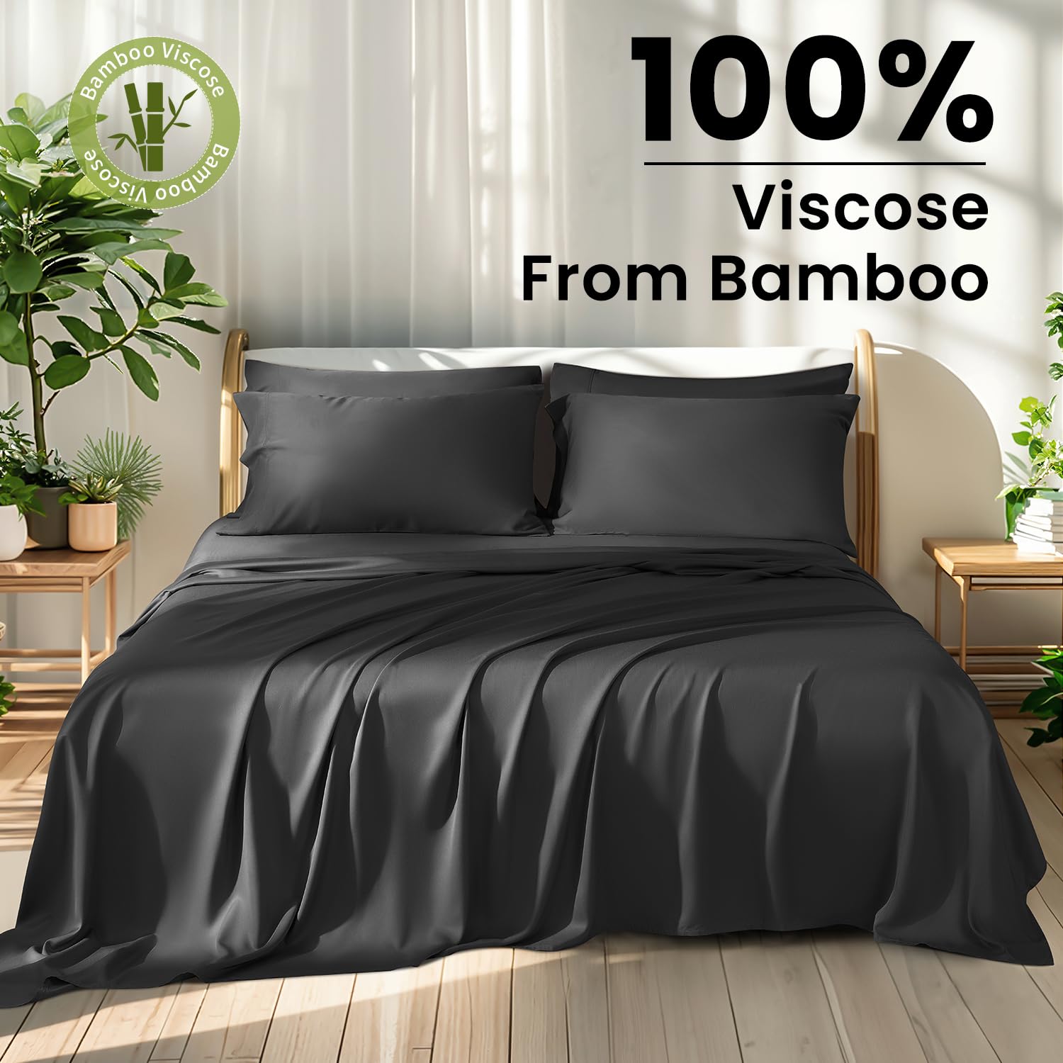 Shilucheng 100% Bamboo Viscose Queen Size Sheet Set (6 Pieces) - Ultra Cooling & Silky Soft Bedding with 16