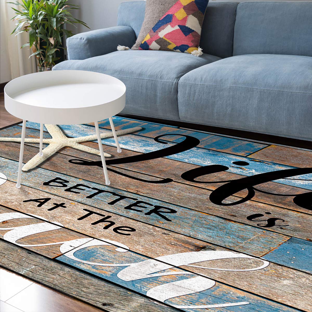 Non-Slip Seashell Beach Rug - Super Soft Memory Foam Carpet for Bedroom, Living Room & Entryway (2'7