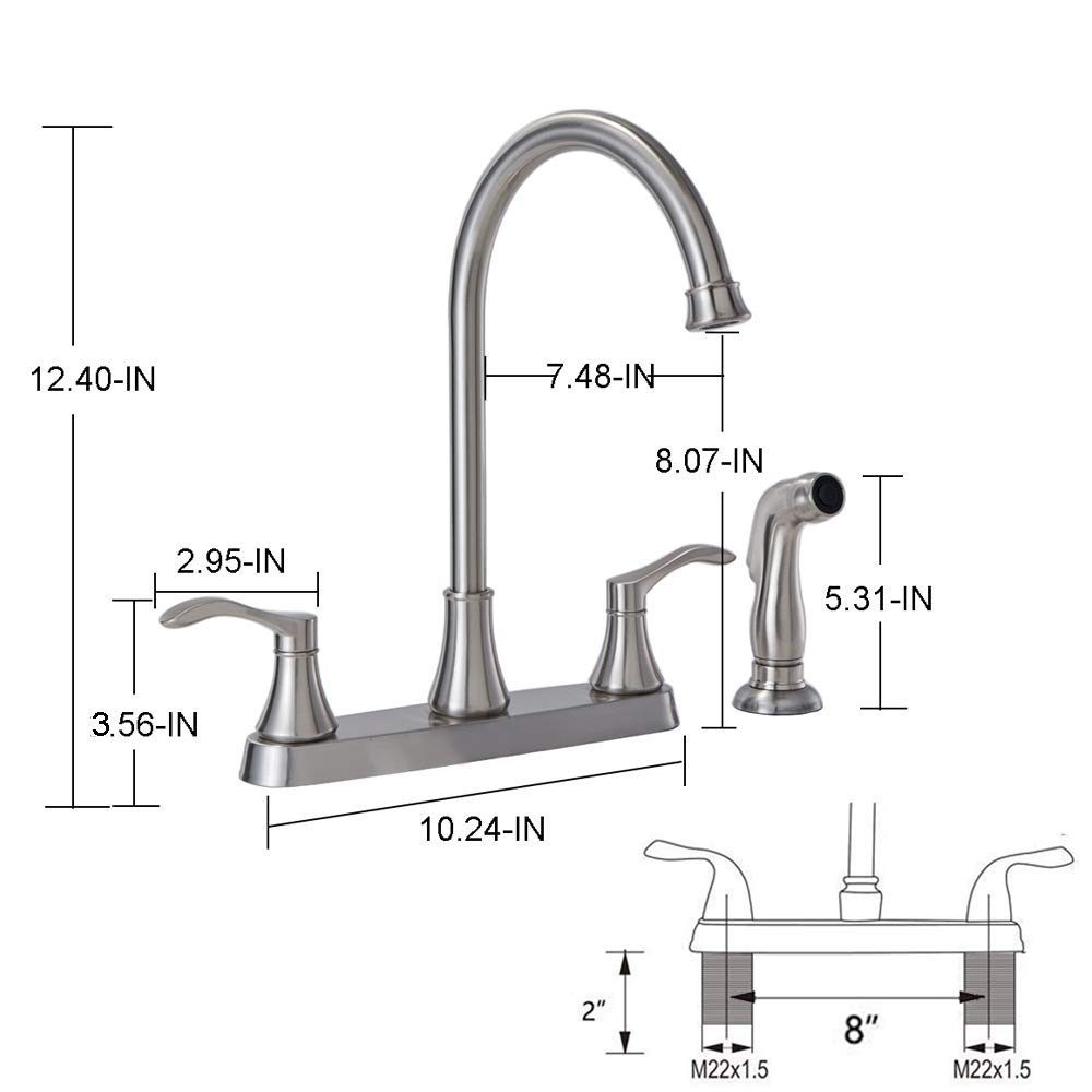 Brushed Nickel RV Kitchen Faucet with Side Sprayer - High-Arc Spout for Sinks