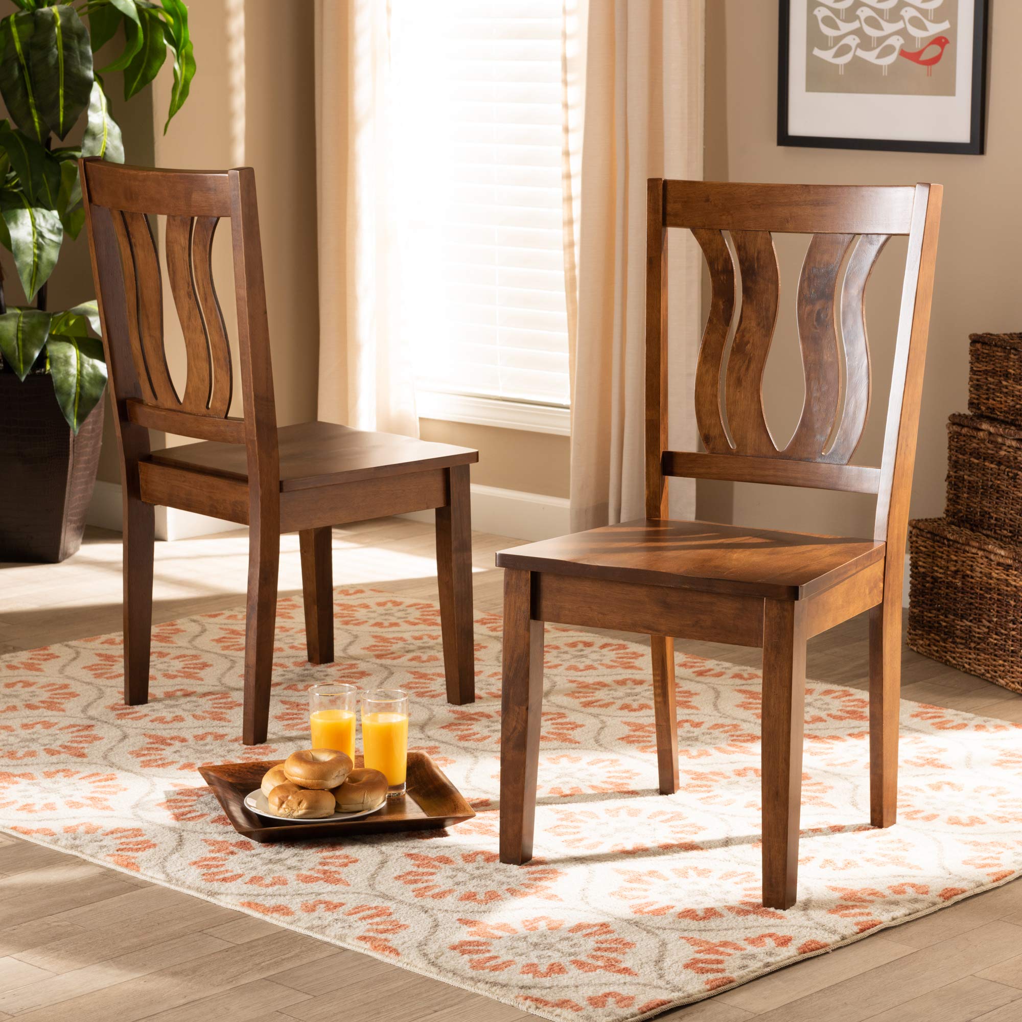 Baxton Studio Fenton Dining Chair Set of 2 - Transitional Walnut Brown Wooden Chairs for Kitchen, Dining Room & Breakfast Nook - Comfortable Wooden Seating for Home & Restaurant