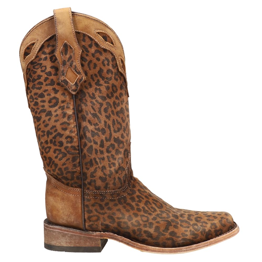Women's Cheetah Print Embroidered Square Toe Cowgirl Boots - Mid Calf Casual Western Boots with 1-2