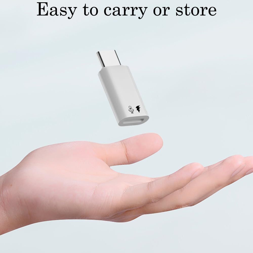 AuviPal USB C to Lightning Microphone Adapter (2 Pack) - USB C Male to Lightning Female Converter for Wireless Lavalier Mic - Aluminum Alloy - White - Perfect for Podcasting, Live Streaming & Video Recording