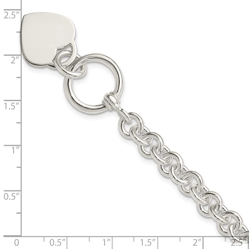 Engravable Sterling Silver Heart Disc Toggle Bracelet - Elegant Fancy Link Design for Women, Perfect for Gifts, Anniversaries & Special Occasions