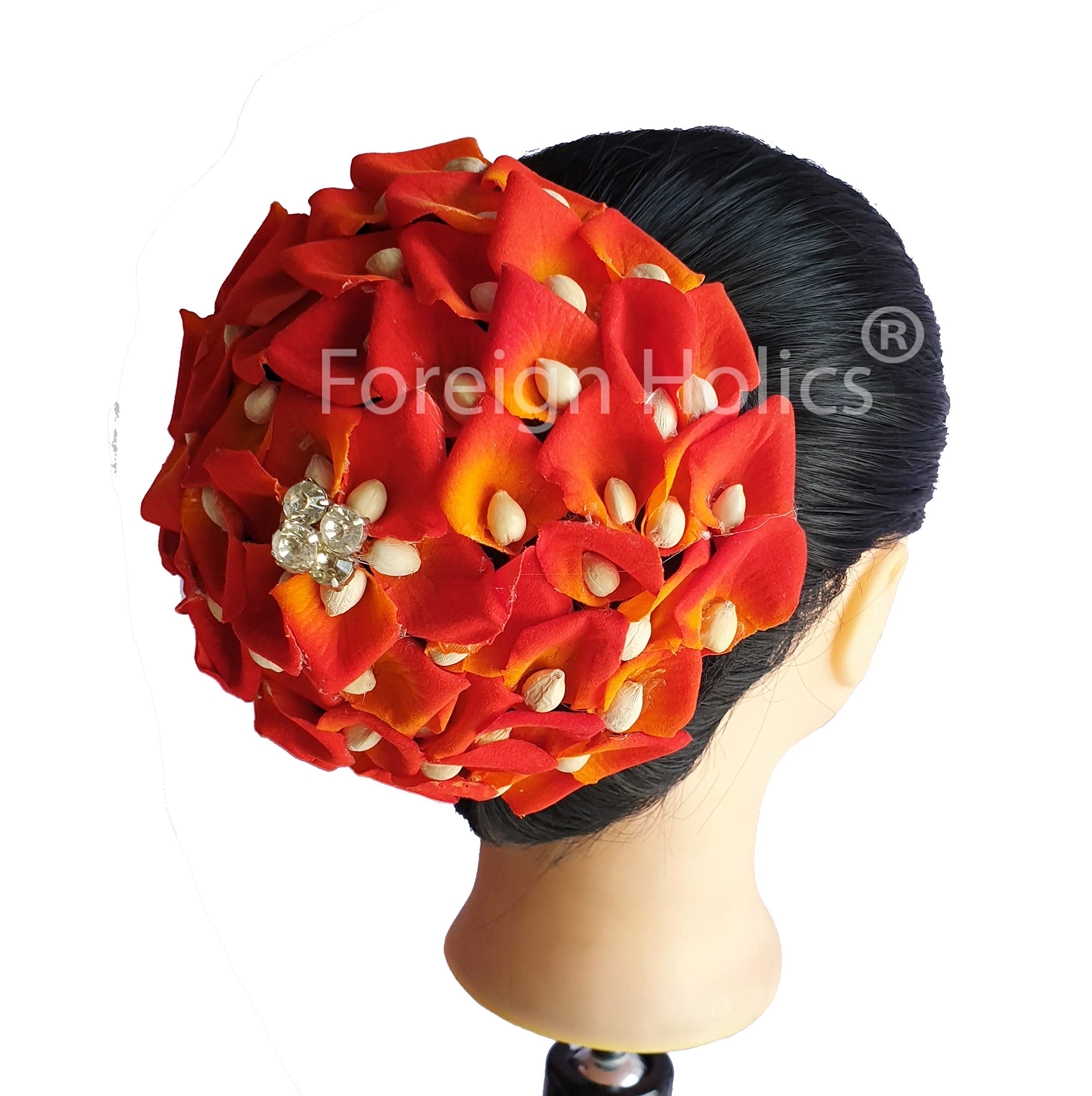 Orange Velvet Juda Hair Flower Gajra for Wedding Bun Decoration - Pack of 1 | Bridal Hair Accessories for Indian Weddings, Mehendi & Cultural Events