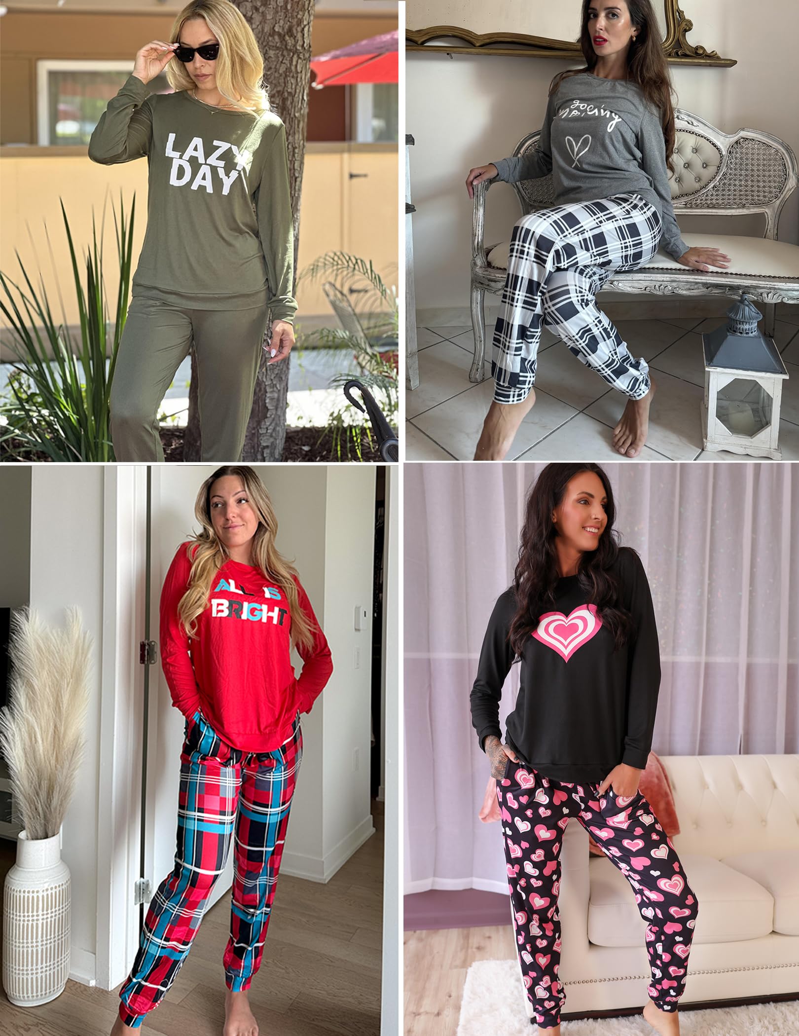 Ekouaer Women's 2-Piece Pajama Set - Soft Plaid Long Sleeve Lounge Pajamas with Pockets | Cozy Nightwear for Sleep, Relaxing at Home & Gift Giving