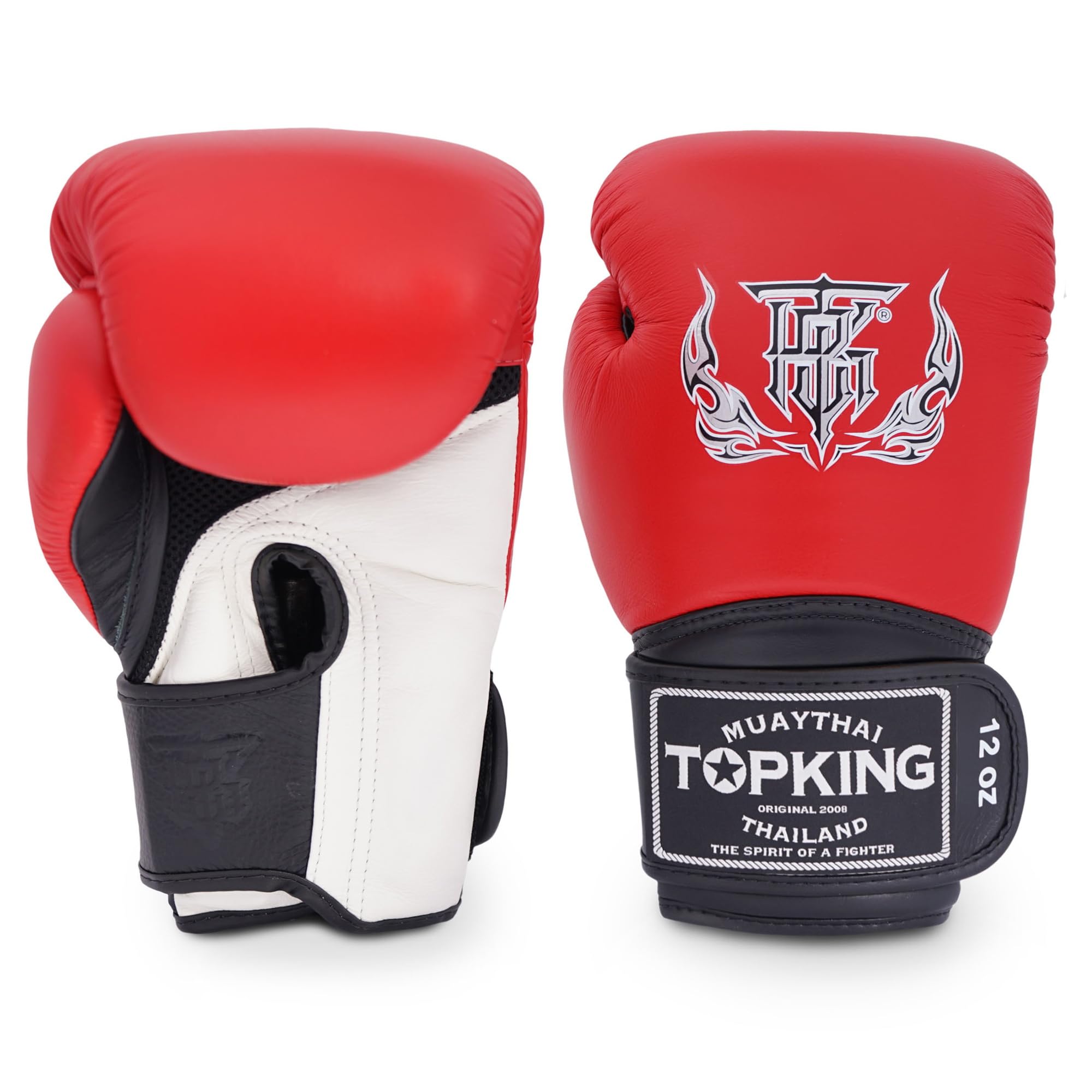 Top King TKBGSA Air Muay Thai Boxing Gloves 16 oz - Premium Training Gloves for MMA, Kickboxing & Fitness (White/Red/Black) - Ideal for Sparring, Bag Work & Heavy Bag Training