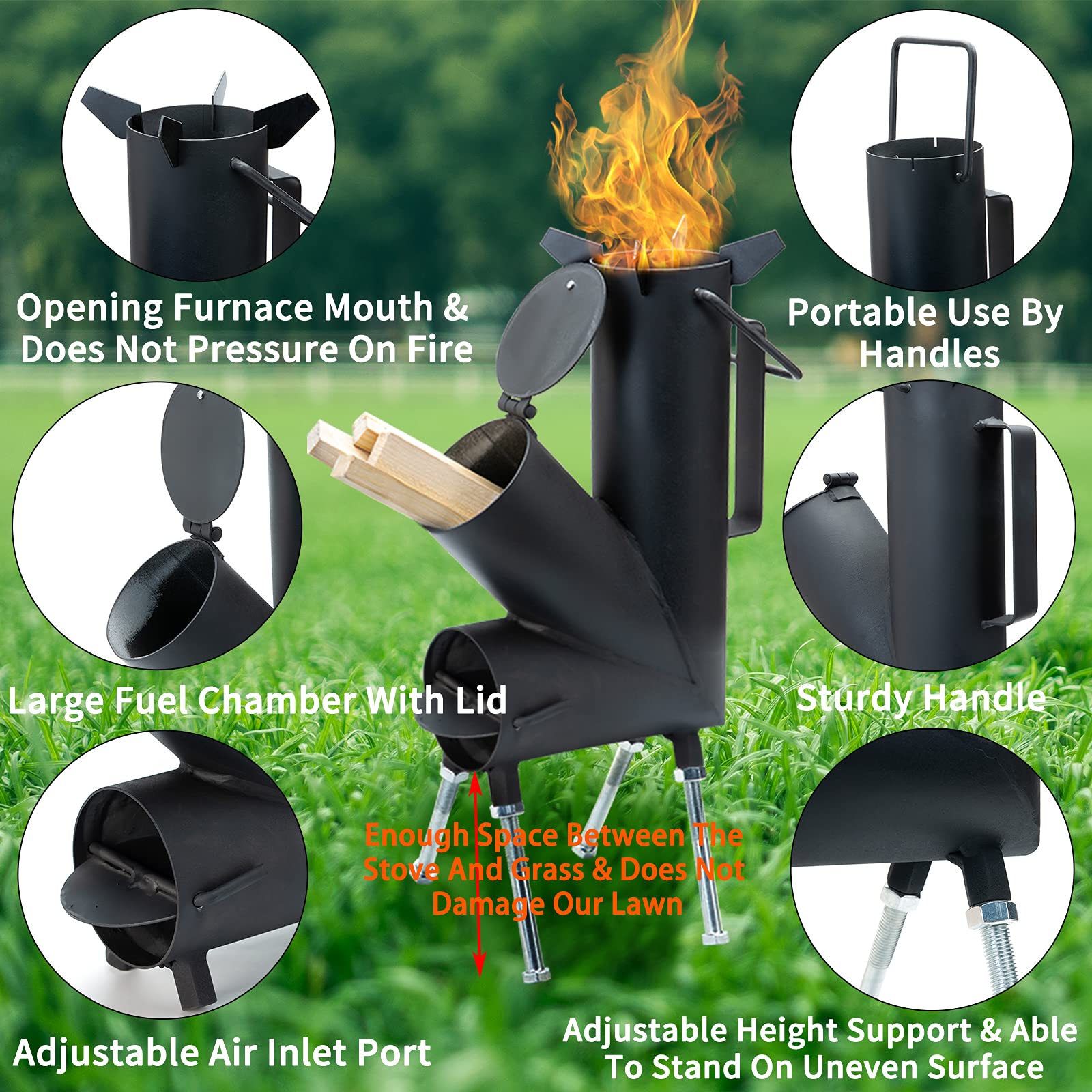 Portable Rocket Stove - Compact Wood Burning Camping Stove with Fire Poker | Perfect for Backyard Cooking, Survival Gear & Outdoor Adventures | Camping Grill for Hiking, Picnics & Emergency Preparedness