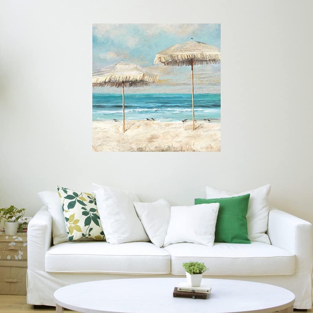 Fine Art Canvas Beach Duet Wall Decor - Hand Painted by Artist Studio Arts - 32x32 Inches - Ready to Hang - Perfect for Living Room, Bedroom, Office & More - Coastal Theme Home Decor for Beach Houses & Vacation Homes