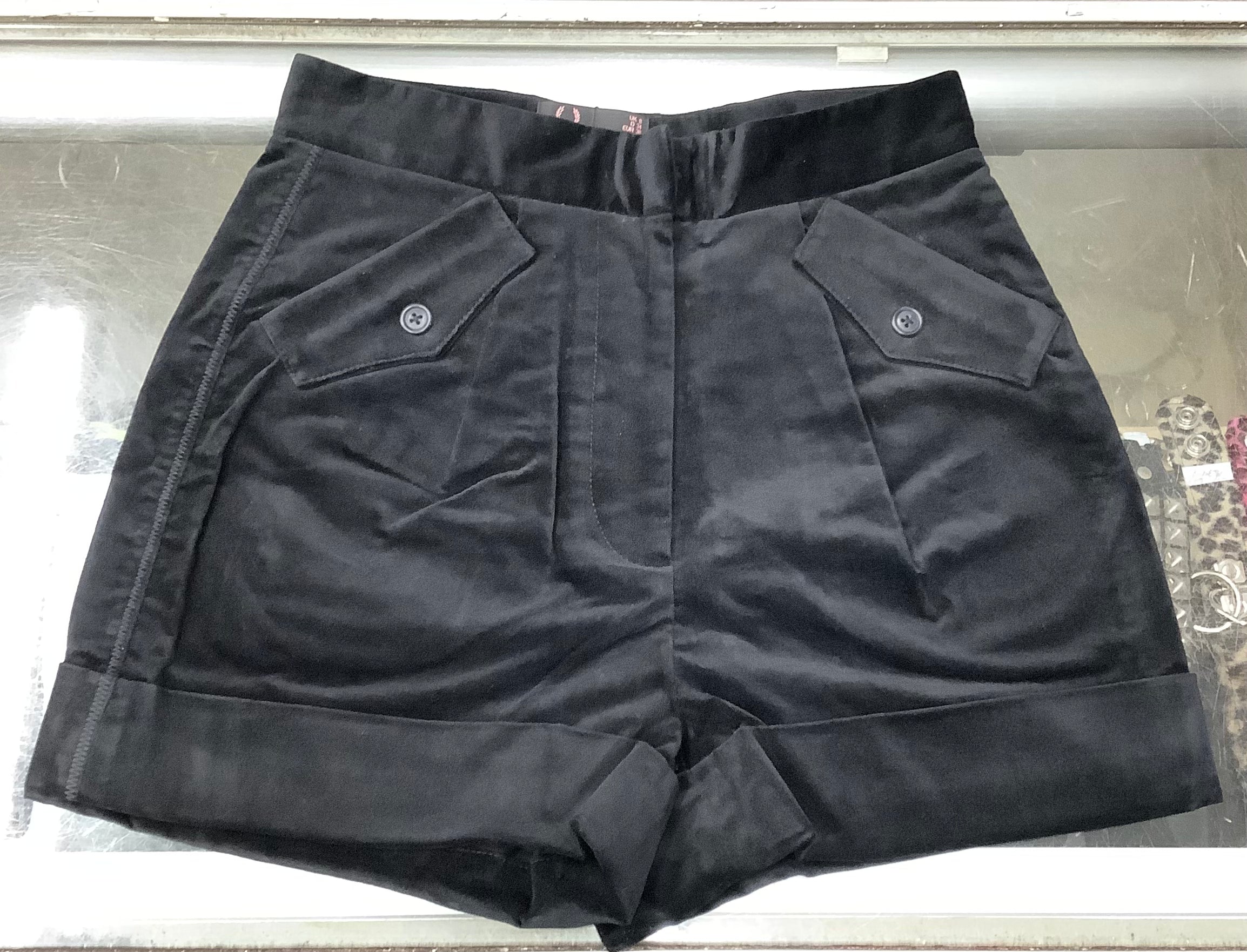 Amy Winehouse Style Black Velour High Waisted Shorts for Women - Retro 80s Vintage Fashion Shorts for Concerts, Parties & Casual Wear