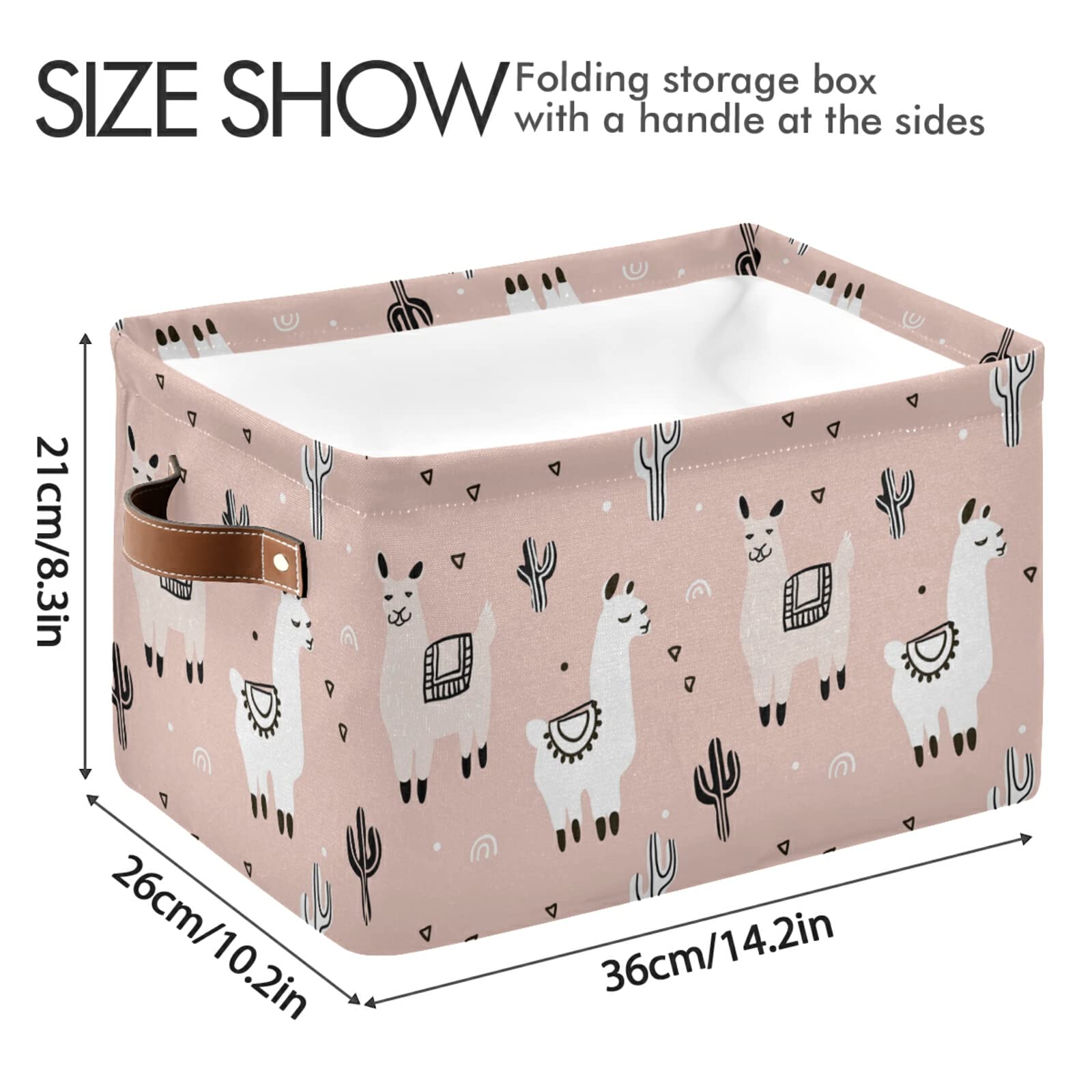 Cartoon Llama Alpaca Cactus Storage Bin - Large Collapsible Fabric Storage Basket with Handles (2 Pack) - Perfect for Kids' Toys, Home Organization, Bedroom Closet & Office Shelves Storage