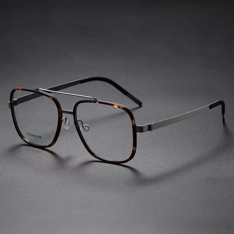 Unisex Full Rim Square Double Bridge Titanium Acetate Eyeglasses Frame 9744 - Lightweight Durable Glasses for Men & Women - Perfect for Reading, Work & Fashion Accessories