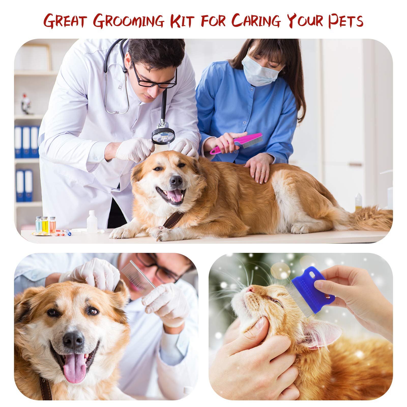 Premium 2-in-1 Pet Grooming Comb Kit for Small Dogs & Puppies - Round Tooth Comb for Detangling & Tear Stain Remover - Perfect for Daily Grooming & Gentle Coat Care