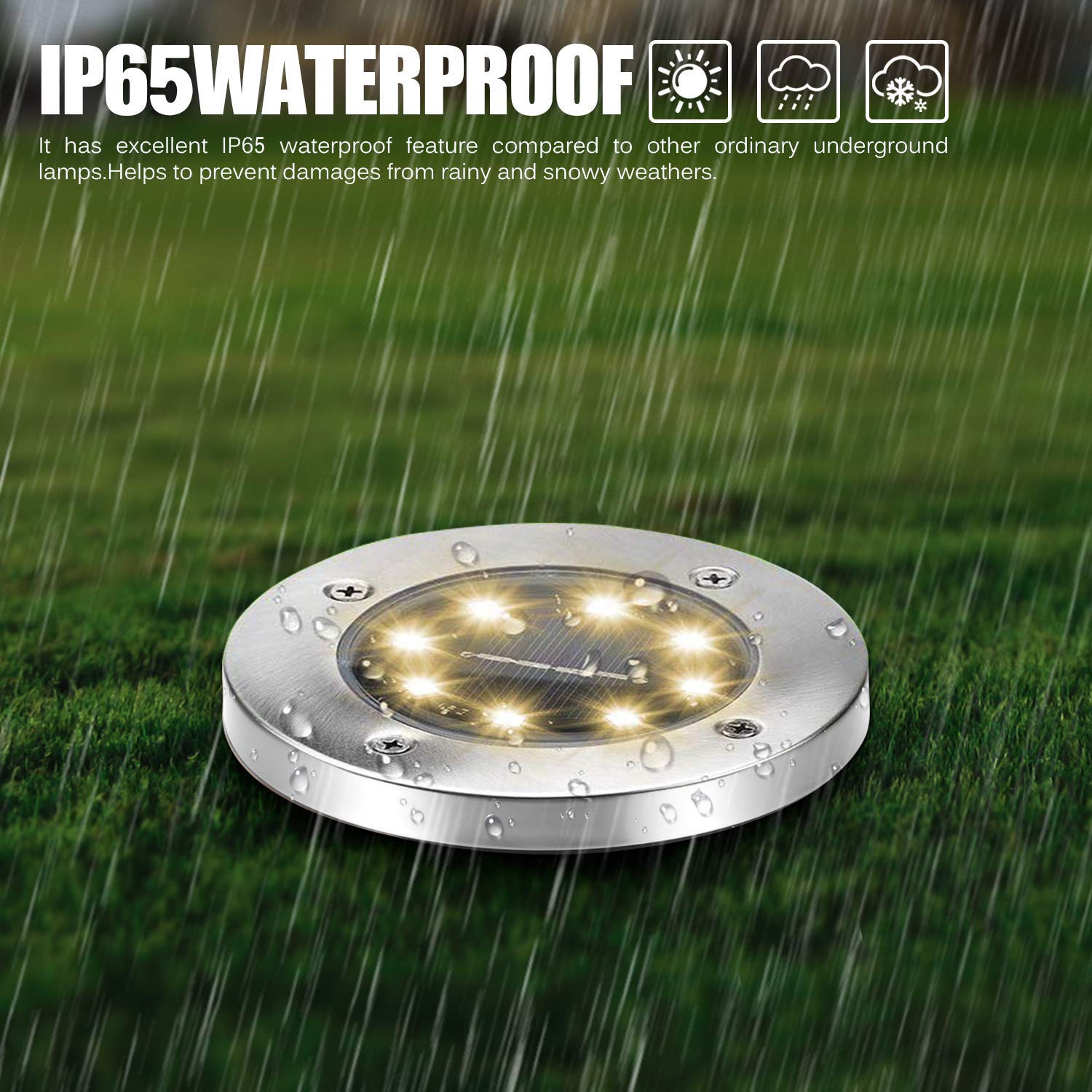 Aogist Solar Ground Lights - 4 Pack LED Garden Disk Lights, Waterproof Outdoor Landscape Lighting for Lawn, Patio, Pathway, Yard, Deck & Walkway (Warm White) - Perfect for Garden Decoration, Backyard Lighting & Nighttime Safety