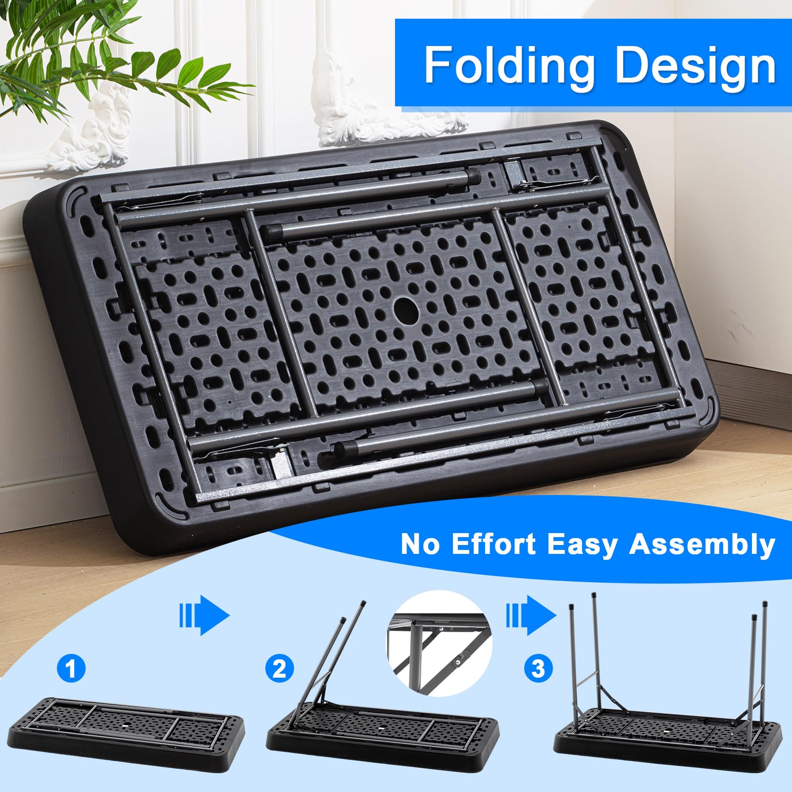Suzile 4-Foot Folding Ice Table with Drain - Portable Cooler Table for Outdoor, Picnic, BBQ, Camping & Wedding | Black | Keep Food & Drinks Cold at Parties, Tailgates & Beach Outings