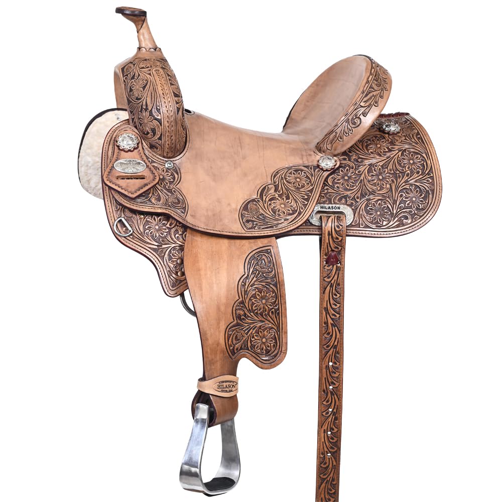 HILASON Western Barrel Racing Saddle for Trail & Endurance Riding - Comfortable Brown Leather Horse Saddle for Pleasure & Competition Riding | Perfect for Barrel Racing, Trail Rides & Horse Shows