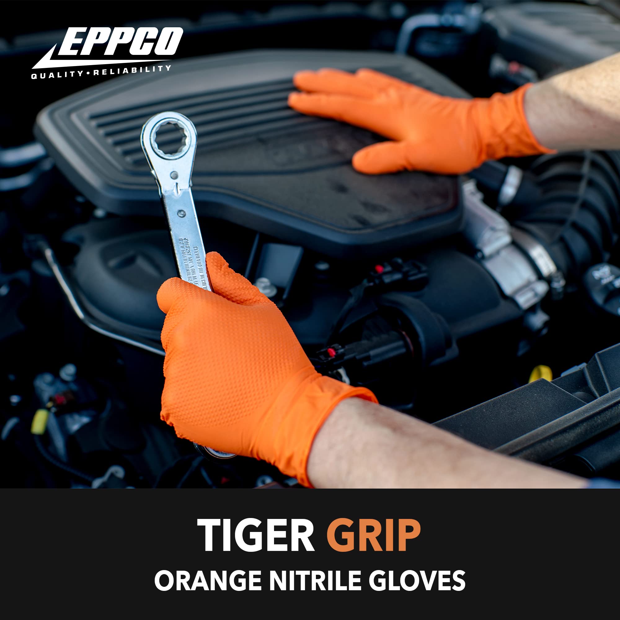 EPPCO TigerGrip 8-Mil Nitrile Gloves - Latex Free, Powder-Free, Textured Grip, Disposable Orange Safety Gloves for Food Handling, Medical Use & Cleaning
