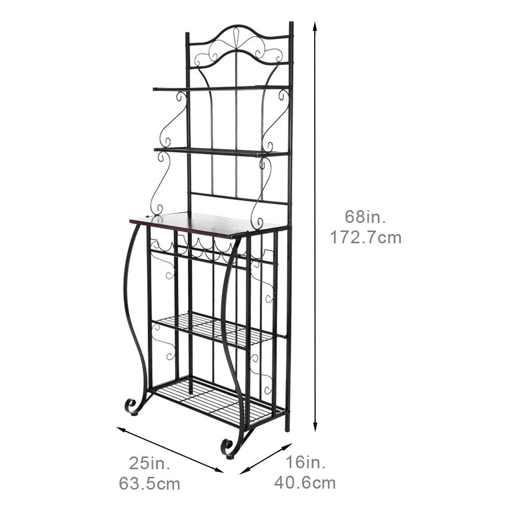5-Tier Metal Kitchen Storage Shelf - Space-Saving Organizer for Spices, Cookbooks & Baking Supplies | Sturdy Decorative Shelf with Carved Designs | Perfect for Pantry, Countertop & Small Kitchen Organization