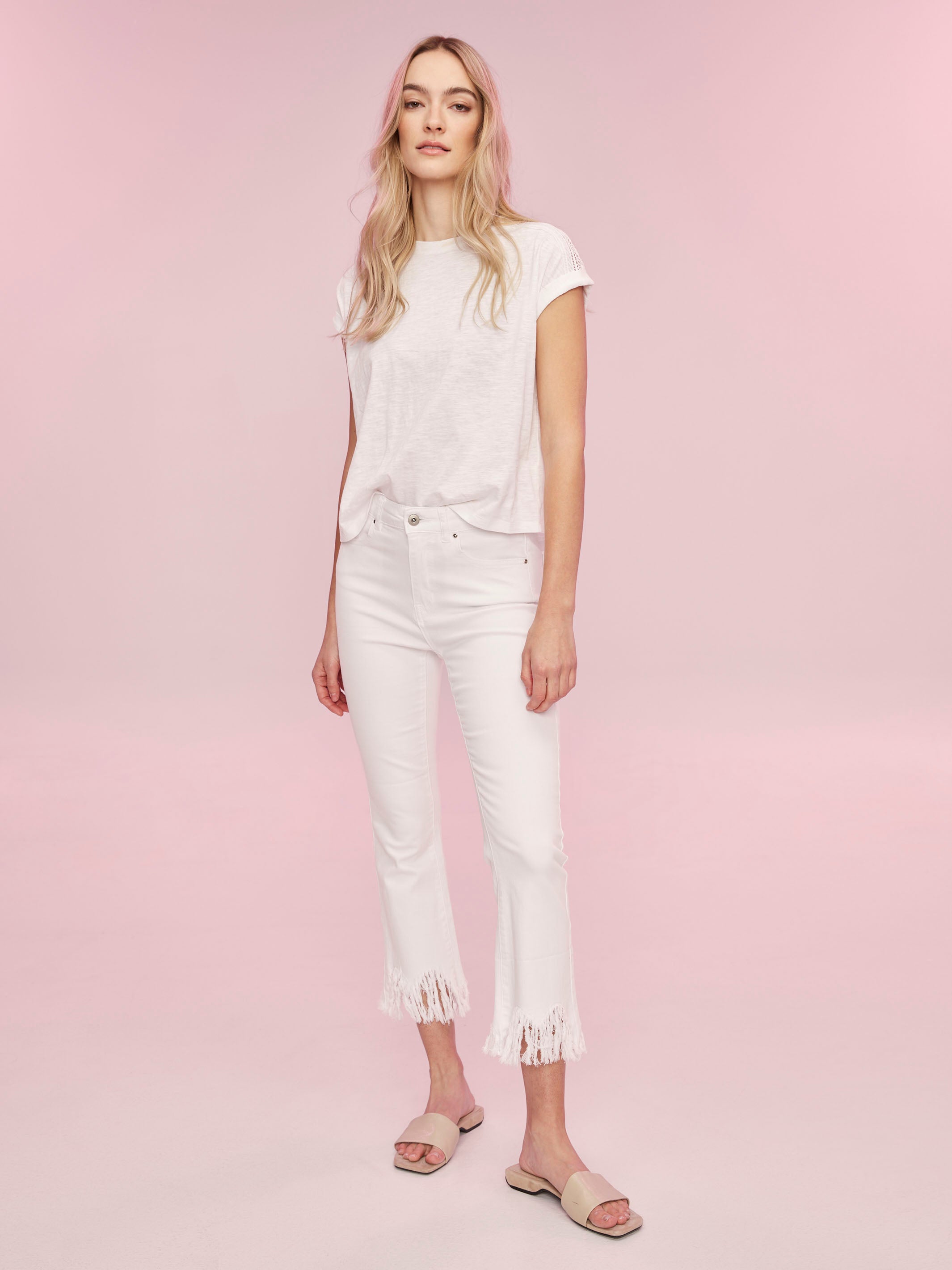 Drop Shoulder T-Shirt with Lace Detail - Women's Fashion White Top for Casual Wear & Street Style Outfits