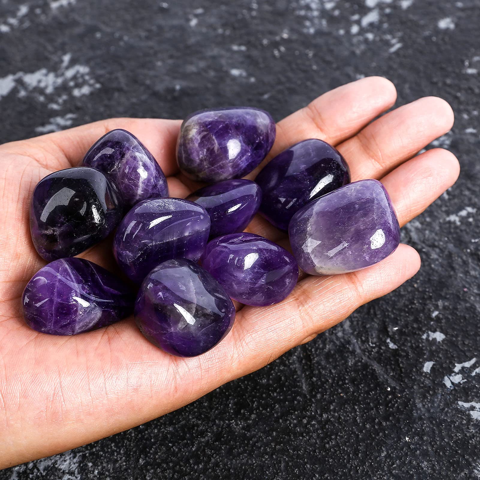 ZenQ 1/2 lb Tumbled Amethyst Stones - Natural Brazilian Amethyst Crystals for Wicca, Reiki & Energy Healing | Chakra Balancing, Meditation & Home Decor