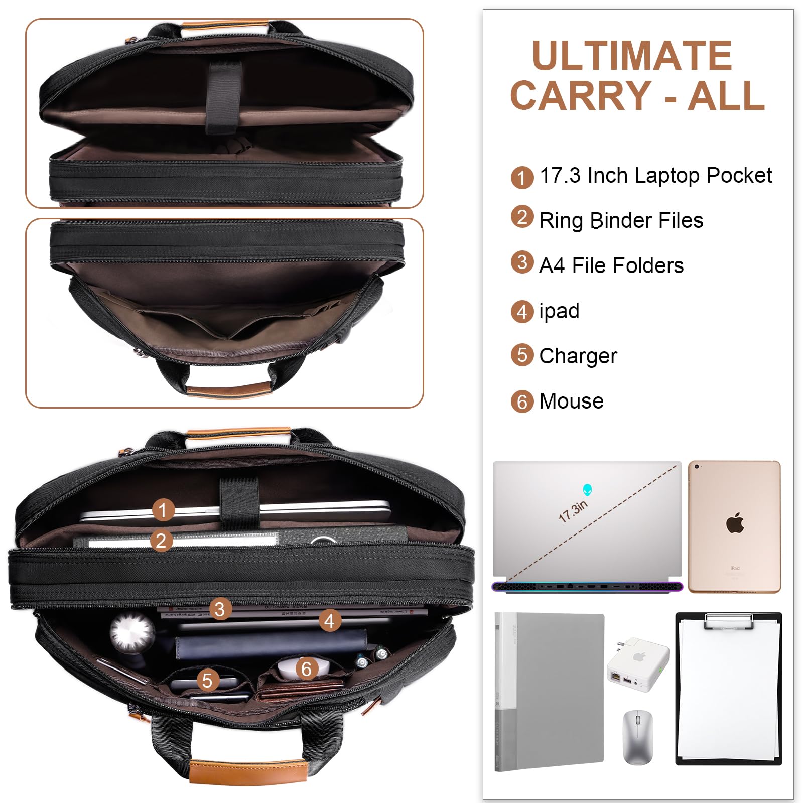 ESTARER 3-in-1 Convertible Laptop Backpack for Men - 17-17.3 Inch Water Resistant Nylon Messenger Bag for Work, Travel & Business - Ideal for Office, Commute, and Daily Use