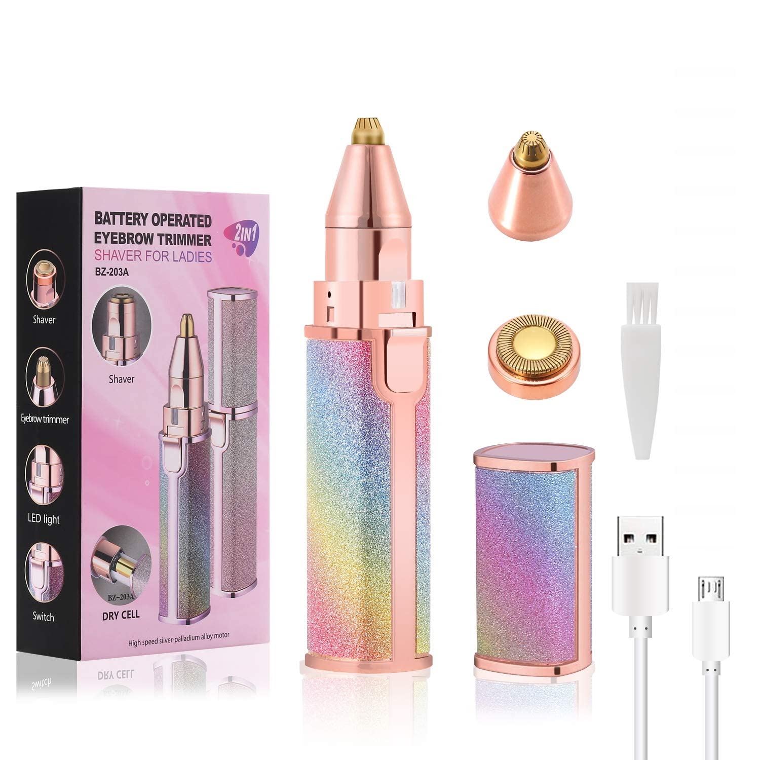 MACVL5 Rechargeable Facial Hair Remover for Women - 2-in-1 Eyebrow Trimmer & Face Shaver | Painless Hair Removal Device for Eyebrows, Peach Fuzz, Lips & Arms with LED Light | Perfect for Home Use, Travel & Quick Grooming