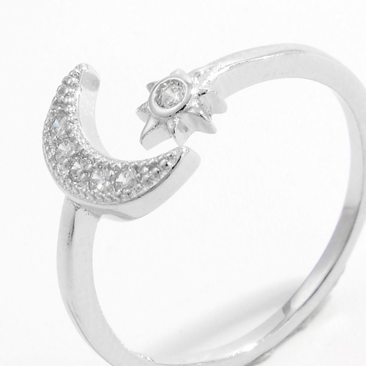 925 Sterling Silver Moon Open Ring for Women - Elegant Celestial Jewelry for Everyday Wear & Special Occasions
