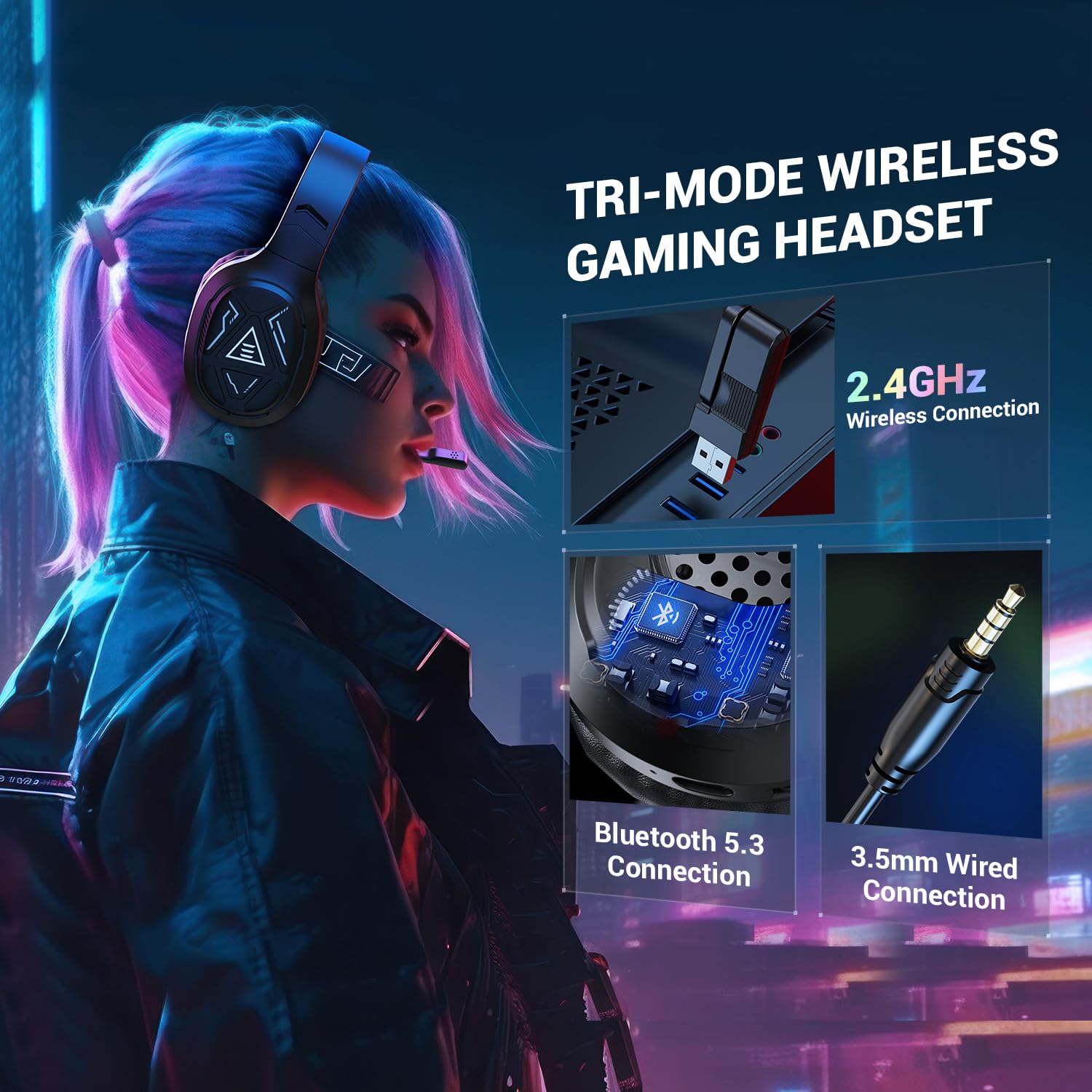 EKSA 2.4GHz Wireless Gaming Headset with Noise Canceling Mic - Compatible with PS5, PS4, PC, Switch, Mac, Laptop & Mobile - 52H Battery Life, USB/Type-C Connectivity - Perfect for Online Gaming, Streaming & Remote Work