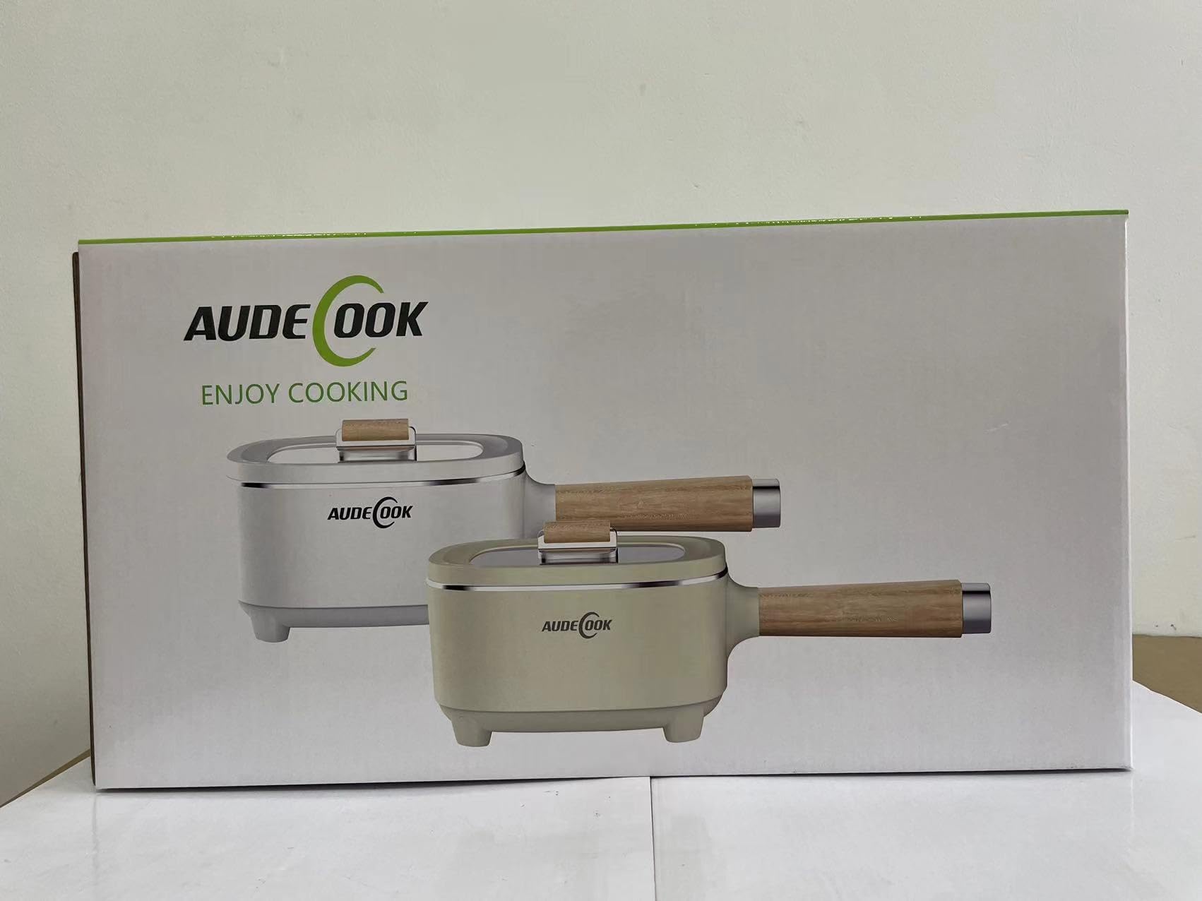 Audecook 2L Electric Hot Pot with Ceramic Non-Stick Coating - 8 Inch Portable Travel Cooker for Ramen, Steak, Fried Rice & Soup | Dual Power Control | Includes Silicone Spatula | Perfect for Dorm, Office, Camping & Small Kitchen Cooking