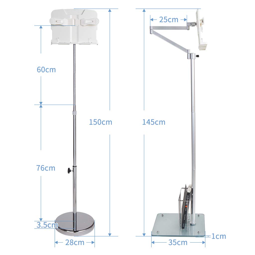 DLT Floor Bookstand - Adjustable Reading Stand for Books, Documents, Cookbooks, and iPads - White (Size A) - Perfect for Home, Office, and Classroom Use