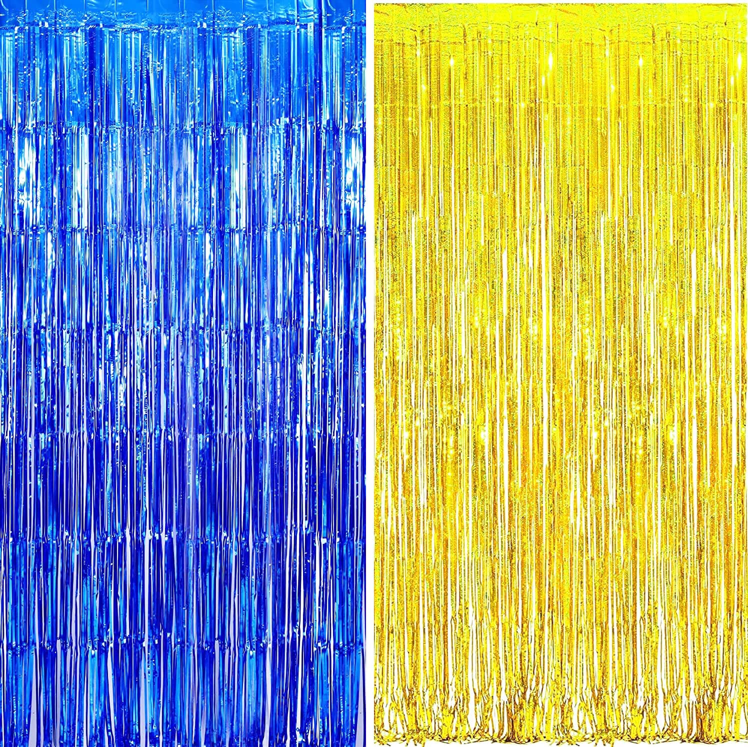 Navy Blue & Gold Graduation Party Decorations 2025 - Metallic Foil Fringe Curtains Backdrop for Graduation, Birthday & Special Events - Blue & Yellow Party Supplies for Wall Decor & Photo Booth Background