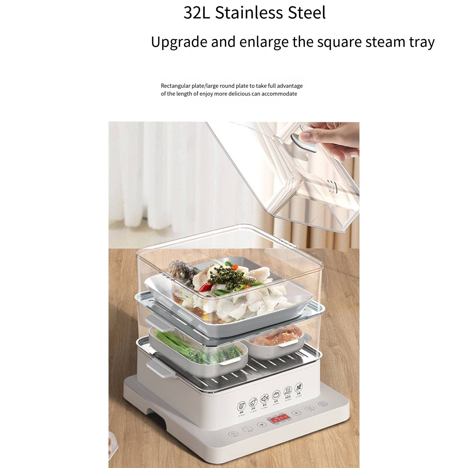 32L Large Capacity Stainless Steel Electric Steamer - 3-Tier Multi-Functional Automatic Food Steamer for Home & Restaurant Use - Perfect for Dumplings, Vegetables, Seafood & Meal Prep
