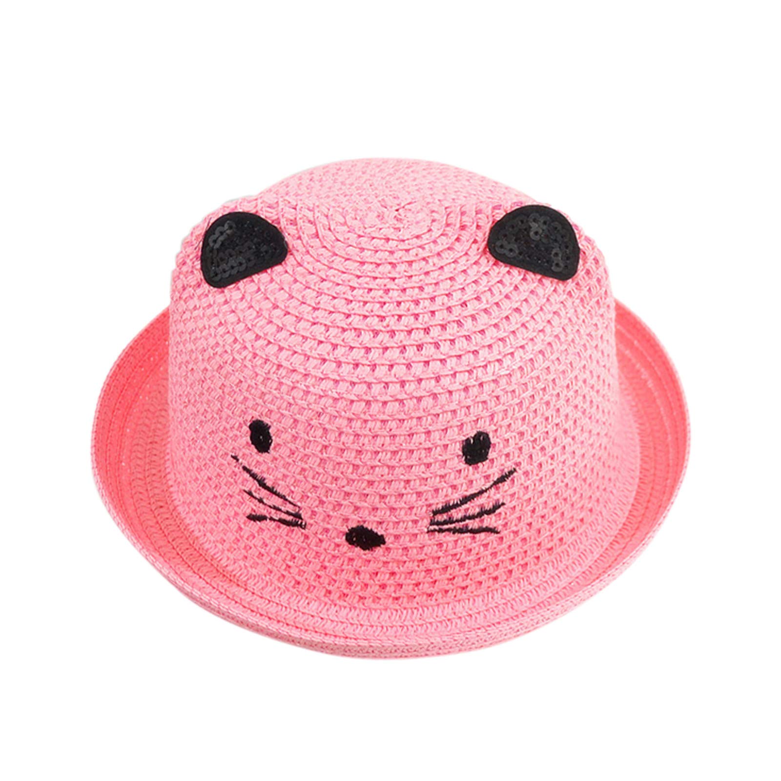 Boys & Girls Summer Straw Hats - Cute Cat Cartoon Sun Hat for Kids & Baby - UV Protection Beach Hat for Outdoor Play, Travel & Sun Safety