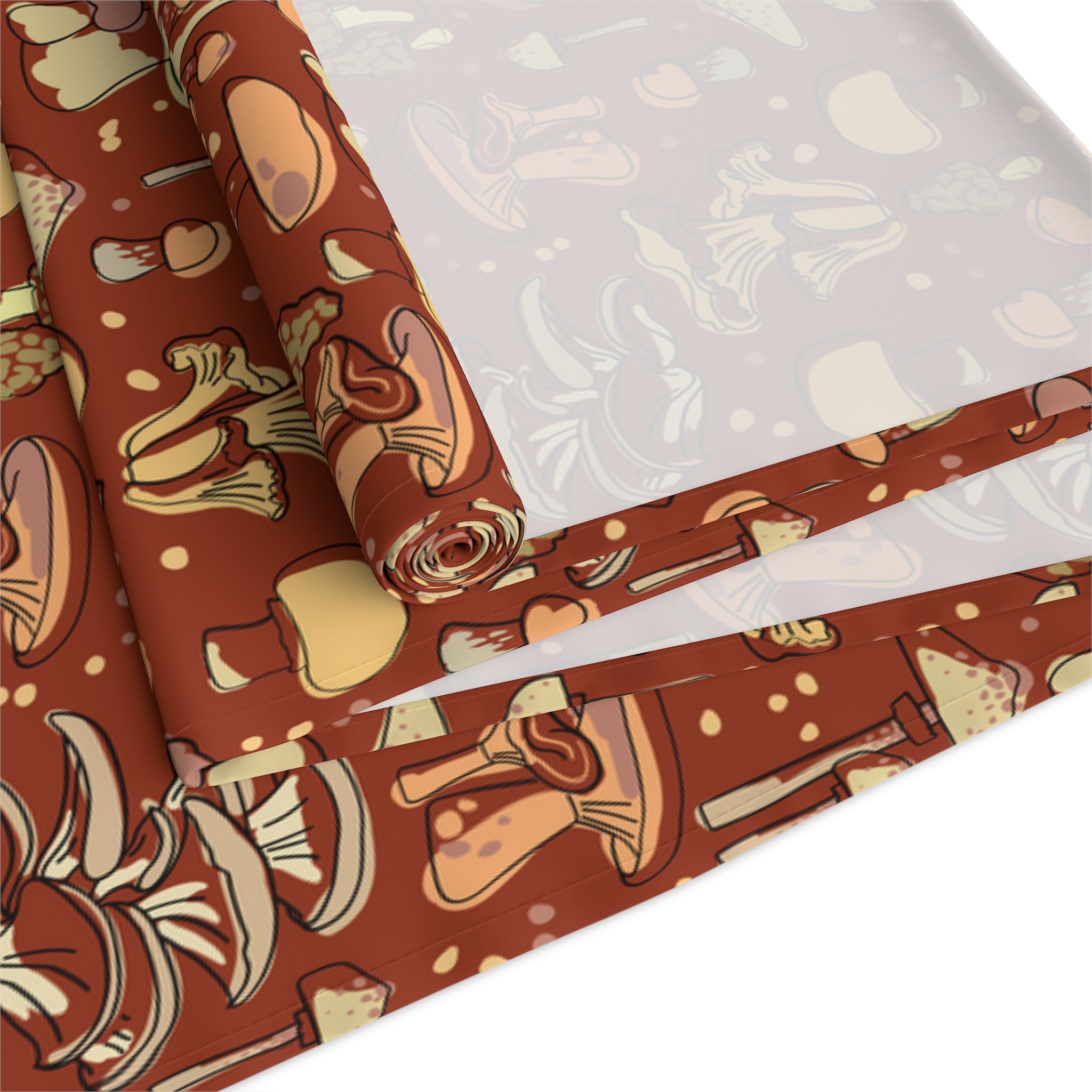 Stylish Cotton or Polyester Table Runner with Groovy Brown Mushroom Print - 2 Size Options for Dining & Kitchen Decor