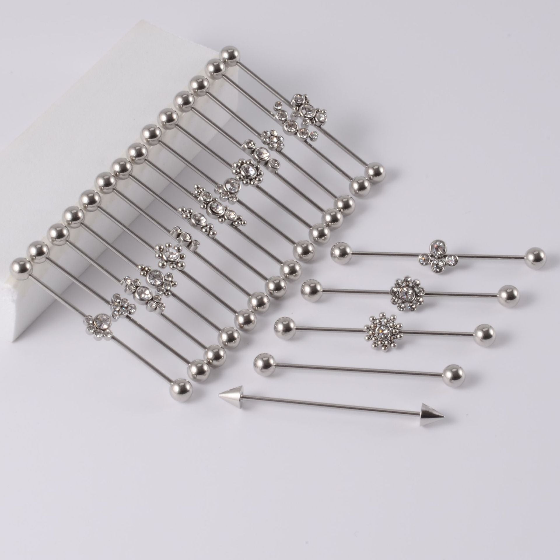 16G Gold & Silver Geometric Double Industrial Barbell Earring | DL2311 - Perfect for Cartilage Piercing, Helix, and Industrial Style Jewelry