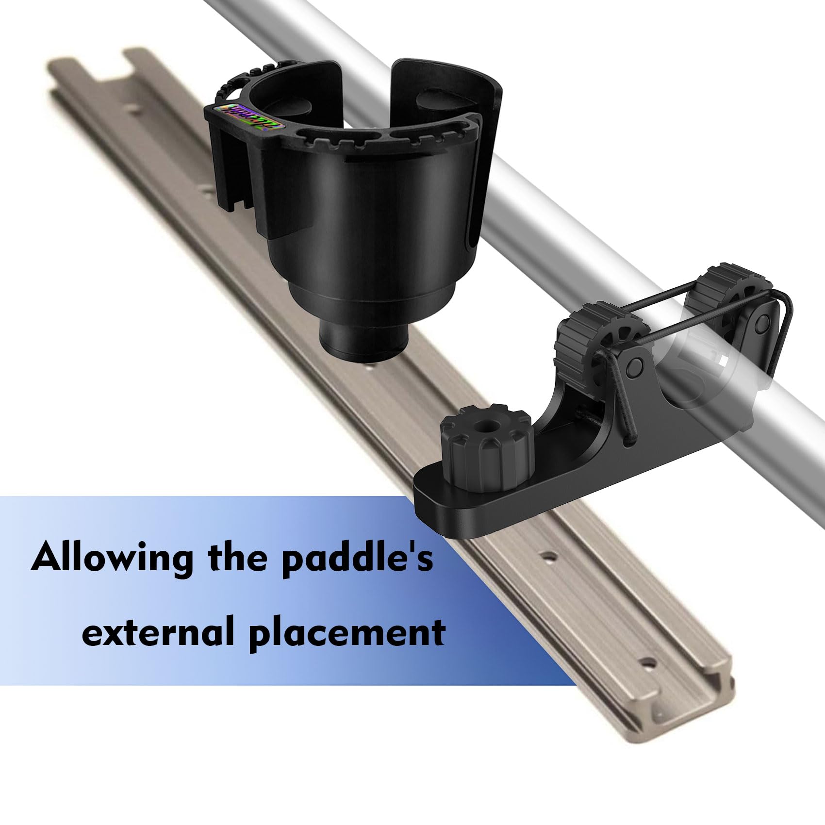 2-Piece Extendable Kayak Paddle Holder - Kayak Track Mount Accessories for Standard Paddles & Oars - Durable Kayak Rail Accessories for Fishing Kayaks | Perfect for Kayak Fishing, Paddle Storage & Water Sports