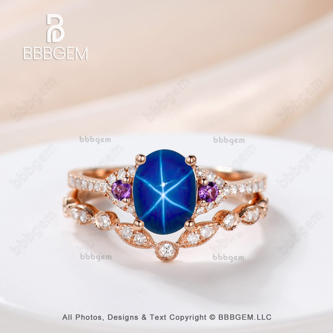 Exquisite Oval Lindy Blue Star Sapphire Engagement Ring with Cluster Diamonds - Perfect for Wedding, Proposal & Anniversary Gifts | Elegant Jewelry for Brides & Couples