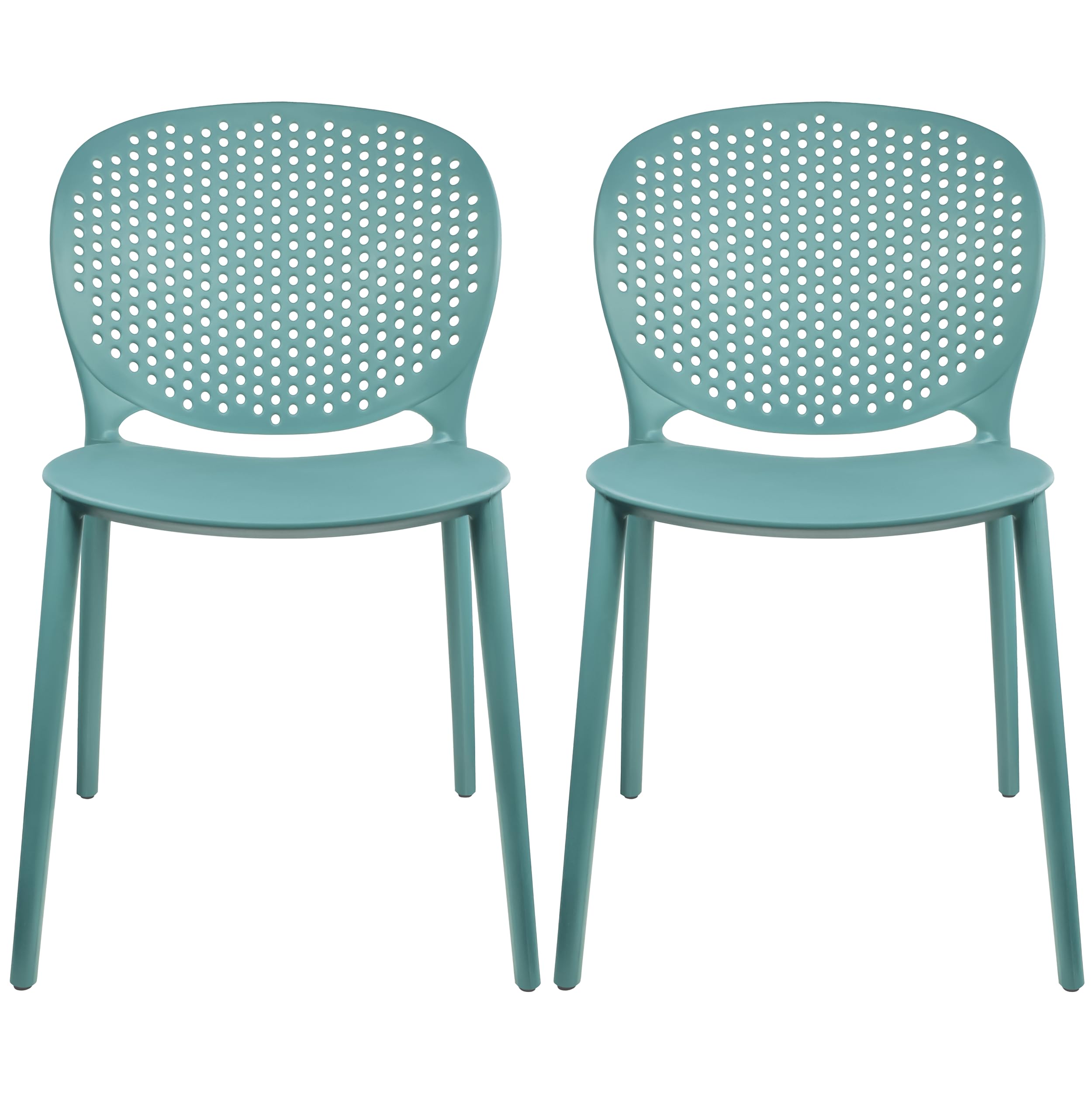 2-Pack Modern Stackable Patio Chairs - Indoor/Outdoor Dining Side Chairs for Pool, Kitchen, Living Room & Restaurant - Teal Blue - Perfect for Backyard, Deck, Garden & Cafe Seating
