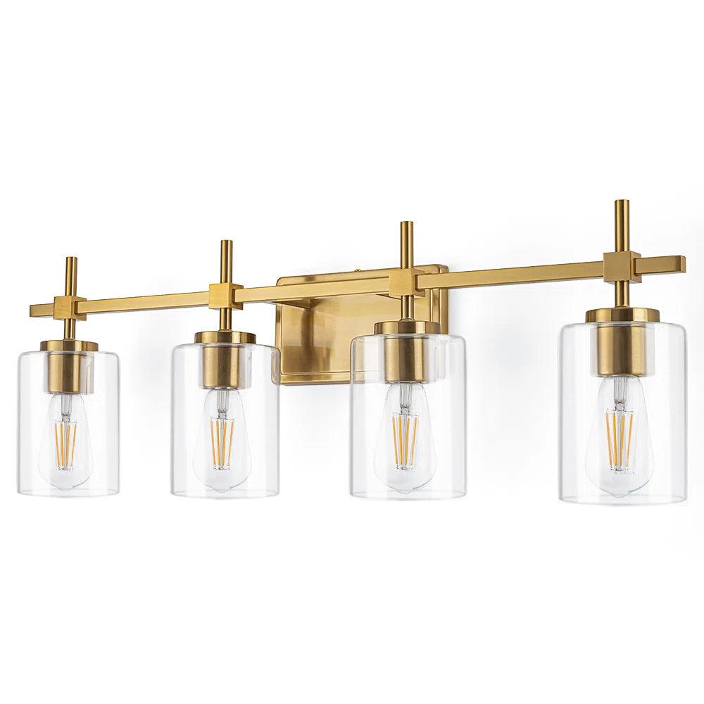 Jasper Black & Gold Clear Glass 4-Light Bathroom Vanity Light Fixture - Modern Elegant Lighting for Bathroom, Powder Room & Dressing Area