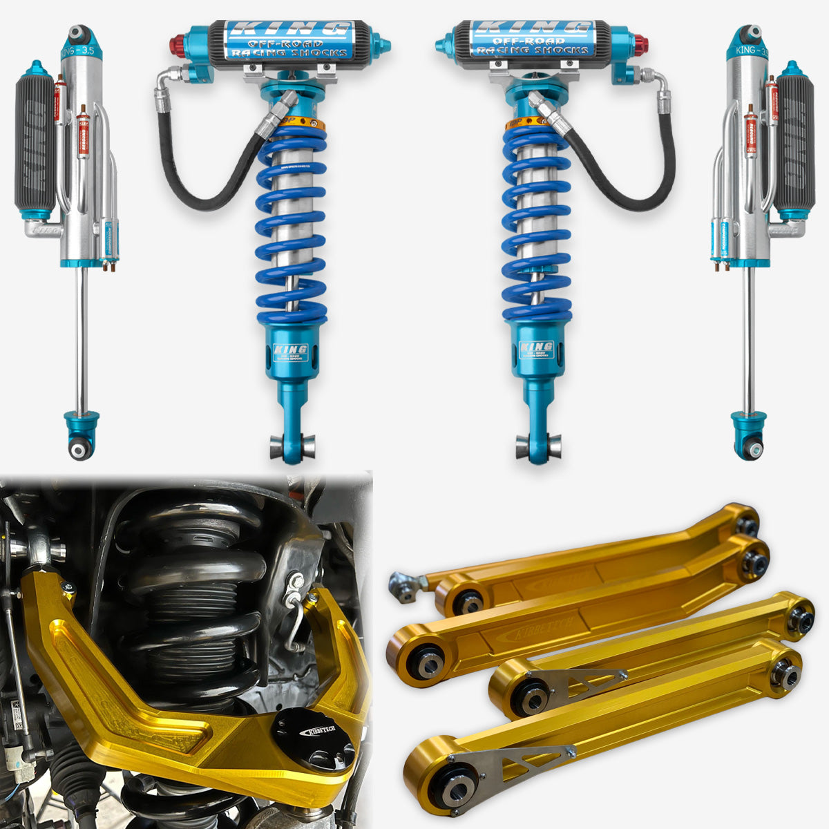 **2021-2023 Ram TRX King 3.0 RR Front Coilovers & 3.5 4-Tube BP Rear Shocks with Kibbetech UCA & Rear Suspension Combo Kit – Off-Road Performance Upgrade for Desert Racing & Overlanding**
